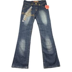 Apple Bottoms Women Jeans NWT Vintage Y2K Low Rise Flare Embellished Skulls 9/10